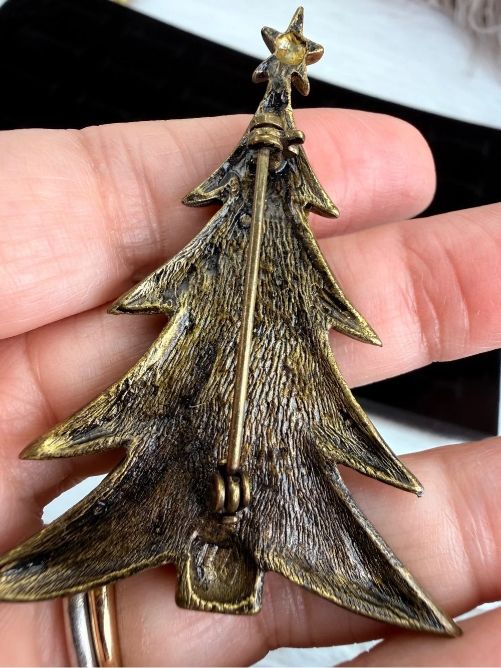 Vintage Two Tone Christmas Tree Brooch Star Topper Holiday Statement Pin